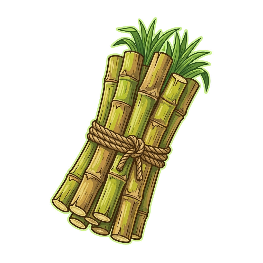 Illustration of three bamboo stalks tied together with a rope and green leaves on top