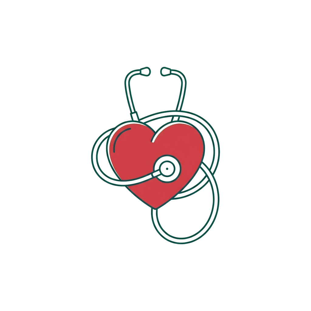 A stethoscope wrapped around a red heart symbol on a black background