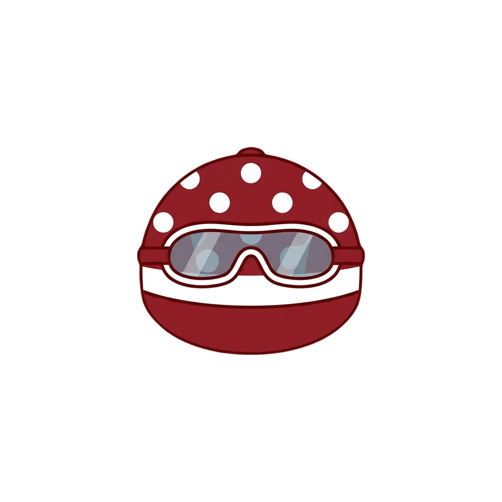 A cartoon mushroom with red body, white polka dots, and white goggles on a black background