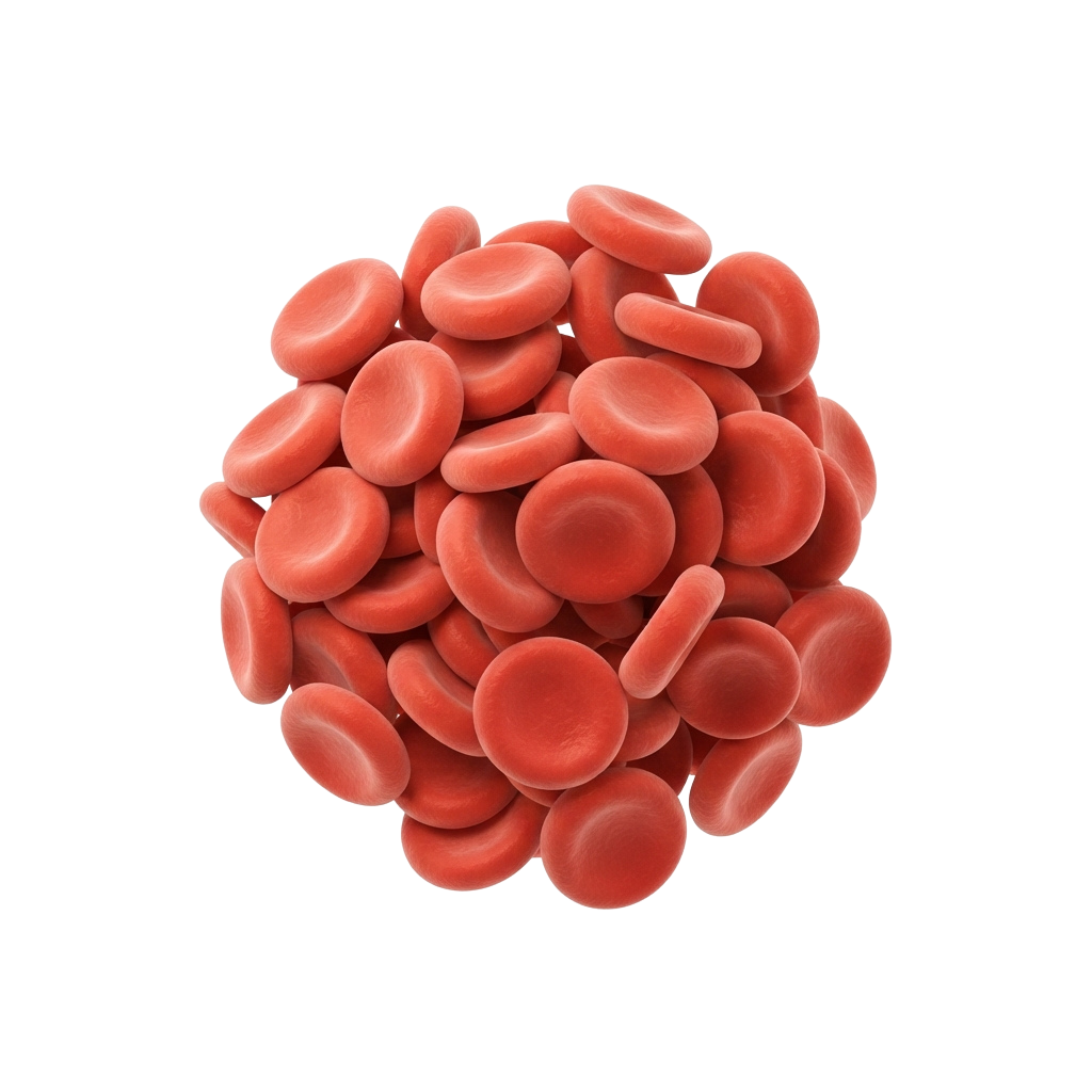 A cluster of red blood cells grouped together against a black background