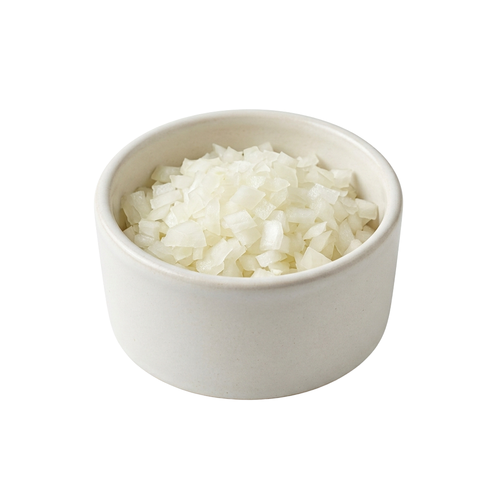 A white bowl filled with small pieces of shredded white cheese