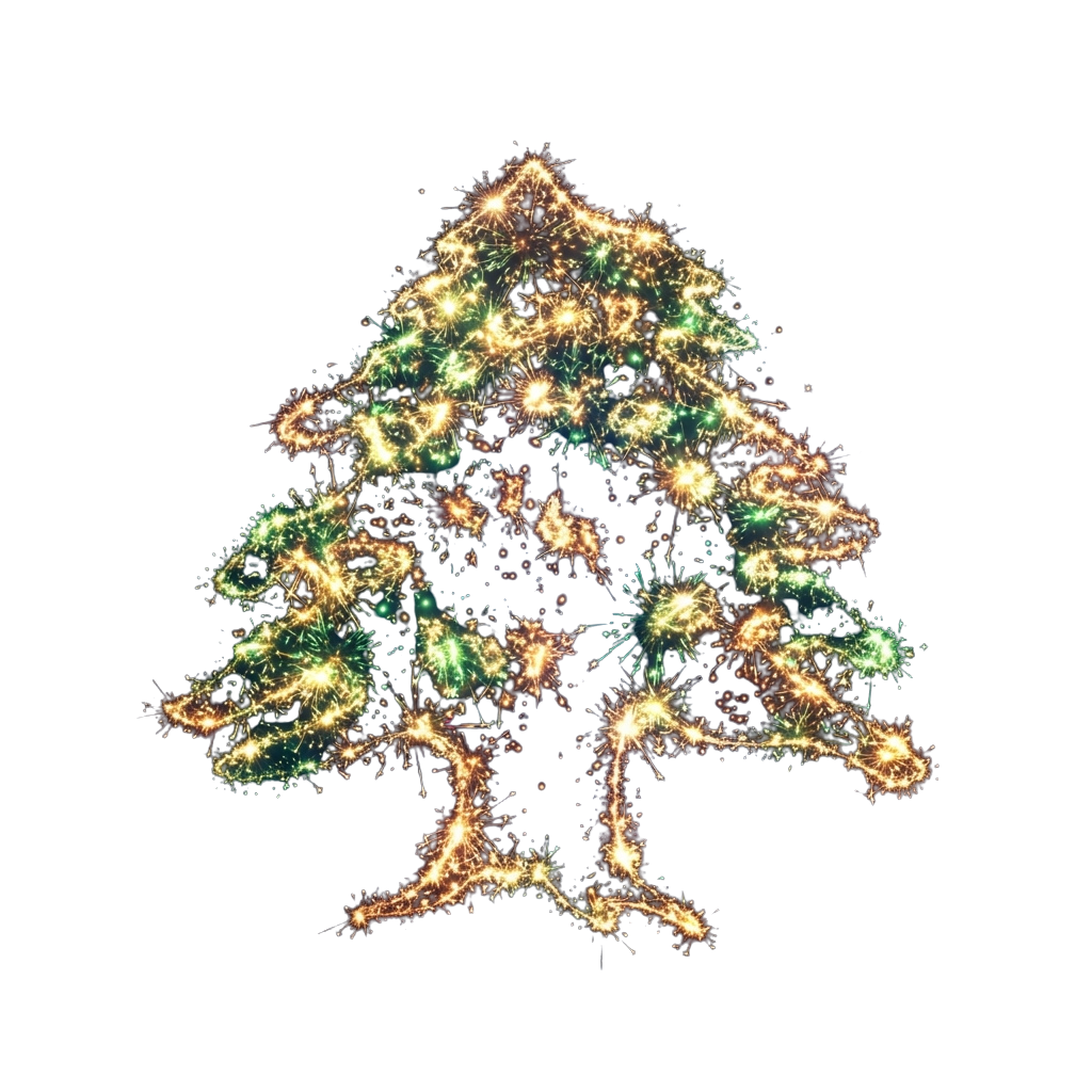 A brightly lit Christmas tree made of sparkler lights against a dark background