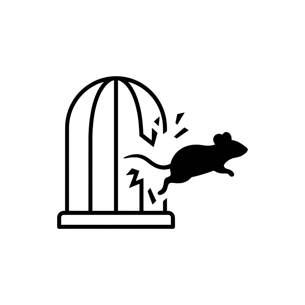 White line drawing of a minimalist umbrella with a curved top and a small rectangular base.