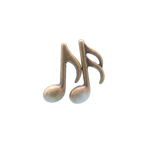 Two gold-colored music notes connected by a stem on a black background