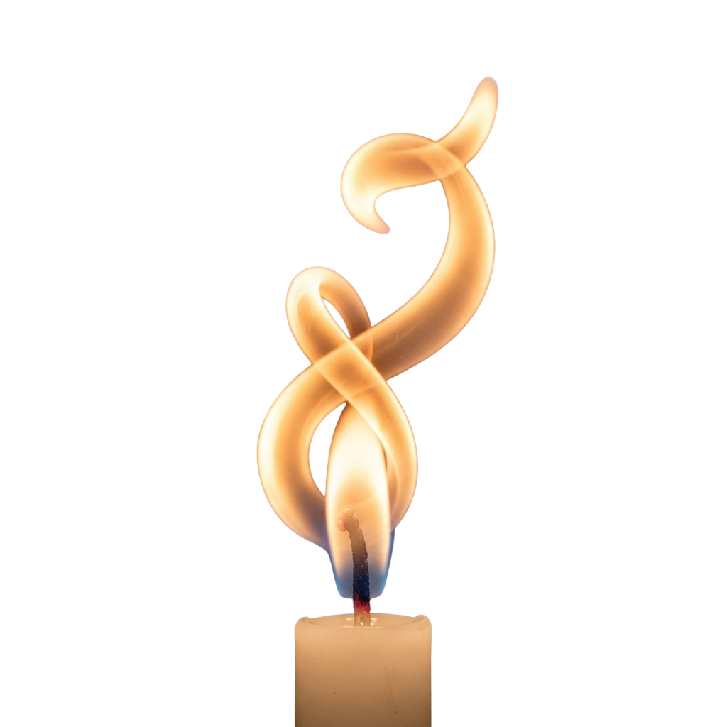 A candle flame shaped like an infinity symbol against a black background