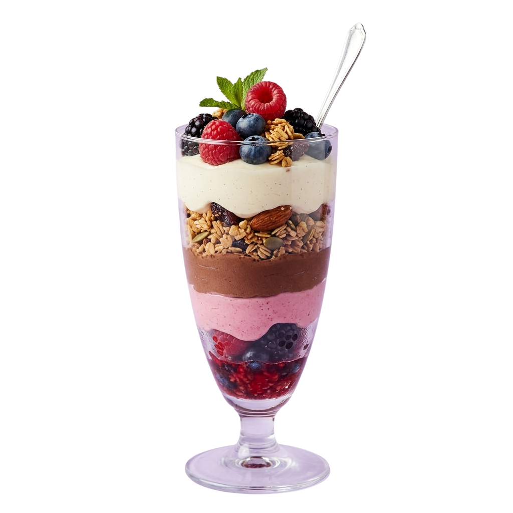 Delicious Layered Fruit Granola Parfait in Glass - National Mousse Day 34
