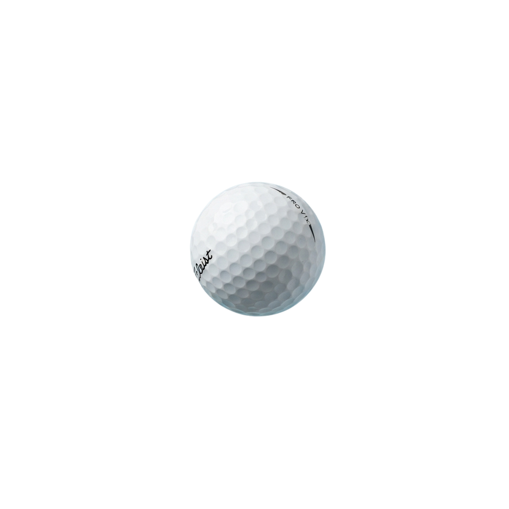 White golf ball with dimpled surface against a black background