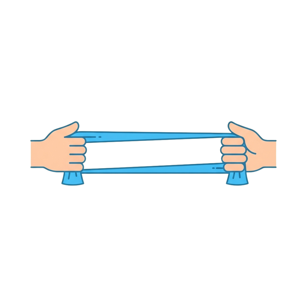 Two hands gripping blue resistance bands for stretching or exercise.