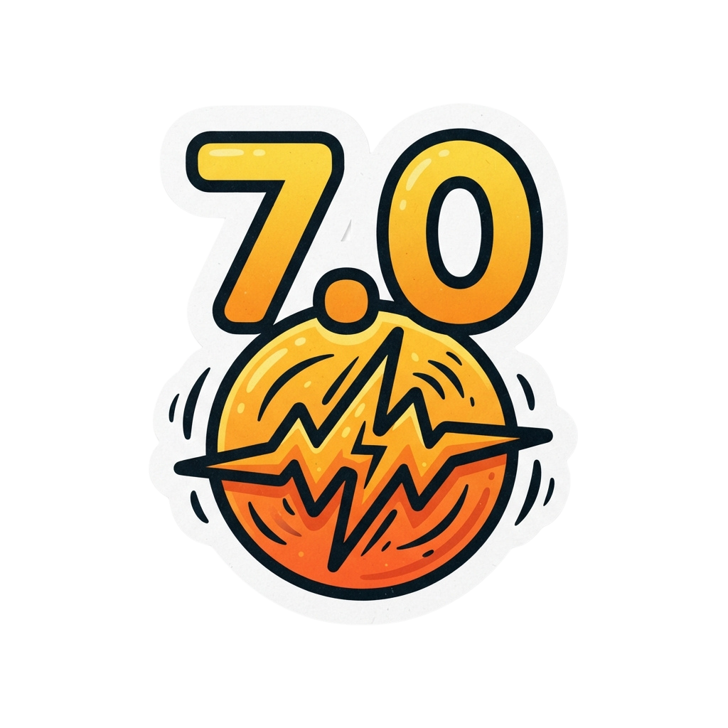 Illustration of a version 7.0 badge with an orange globe and lightning bolt graphic beneath the numbers.