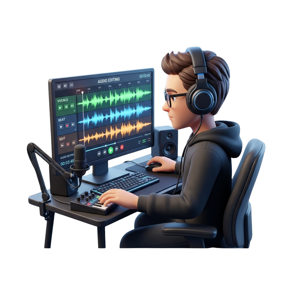 Person Editing Audio Tracks with Digital Workstation Setup - International Creator Day 41