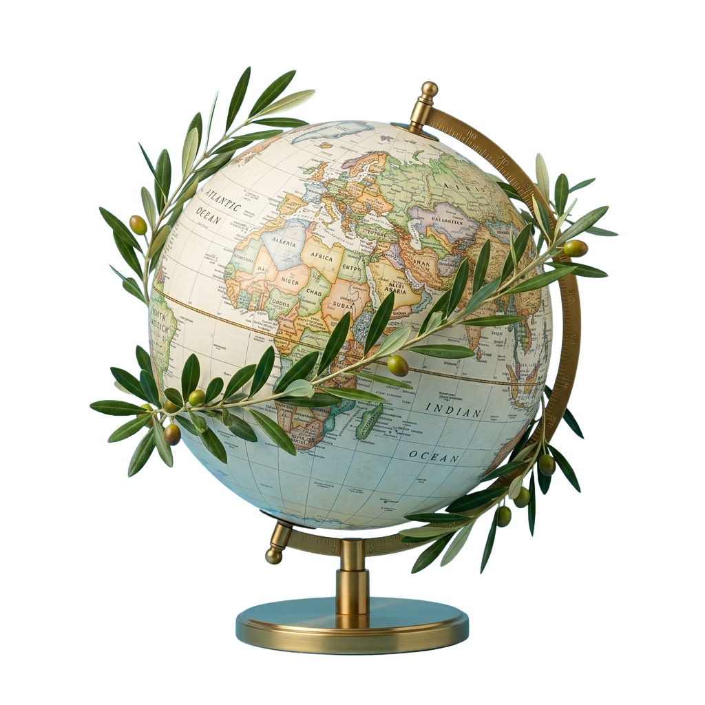 Antique Globe with Olive Branch Wreath PNG