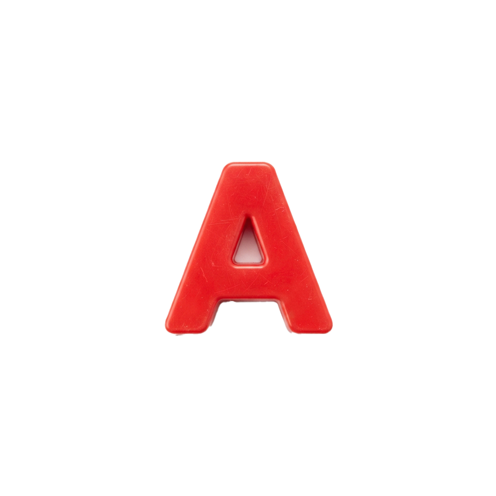 A bold red three-dimensional letter A on a black background
