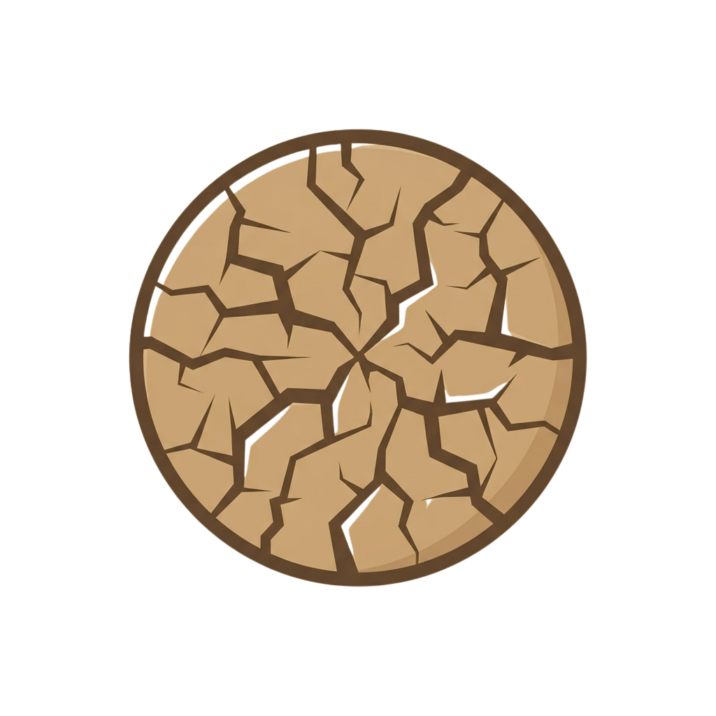 Illustration of dry, cracked earth surface with a circular shape and brownish tones