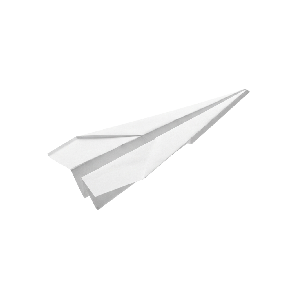 A white paper airplane rendered in 3D against a black background