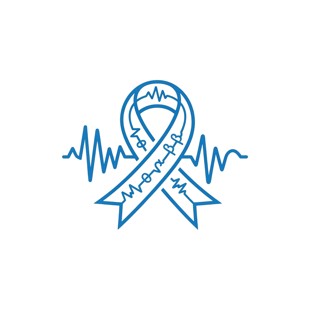 Blue awareness ribbon with heartbeat ECG lines on each side