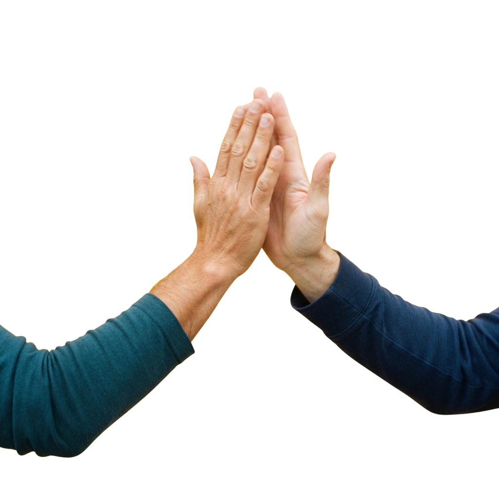 Two hands giving a high-five against a black background