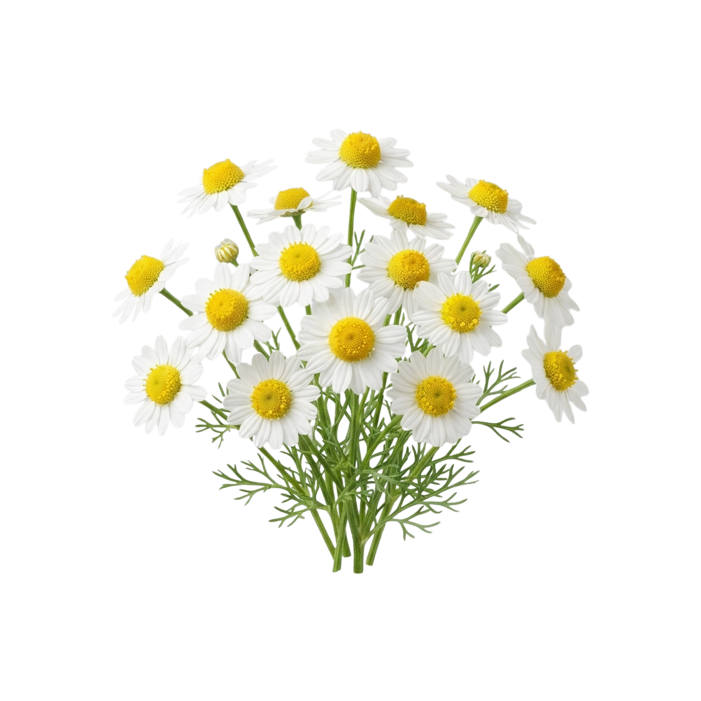 A bouquet of white daisies with yellow centers and green foliage against a black background