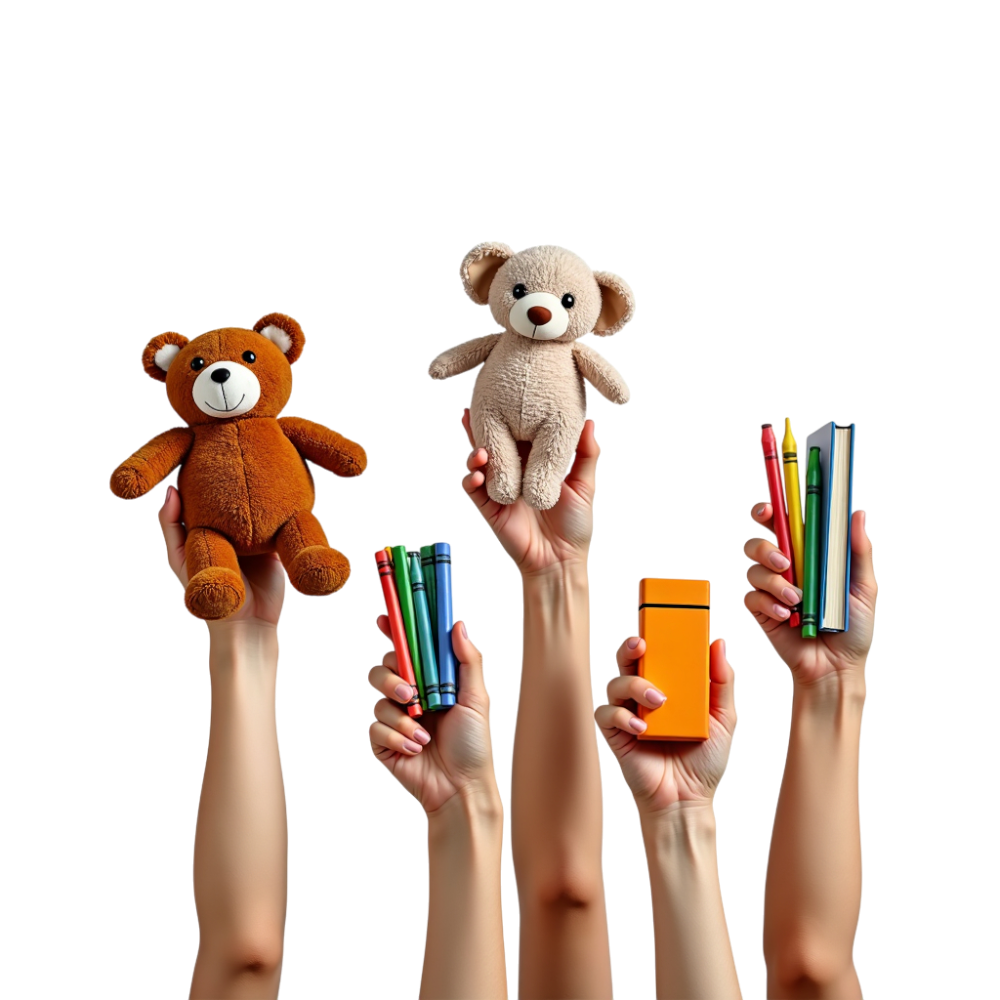 Hands Up with Childhood Essentials: Plush Bears, Crayons, and Books for Learning & Play - National Day Of Giving 2