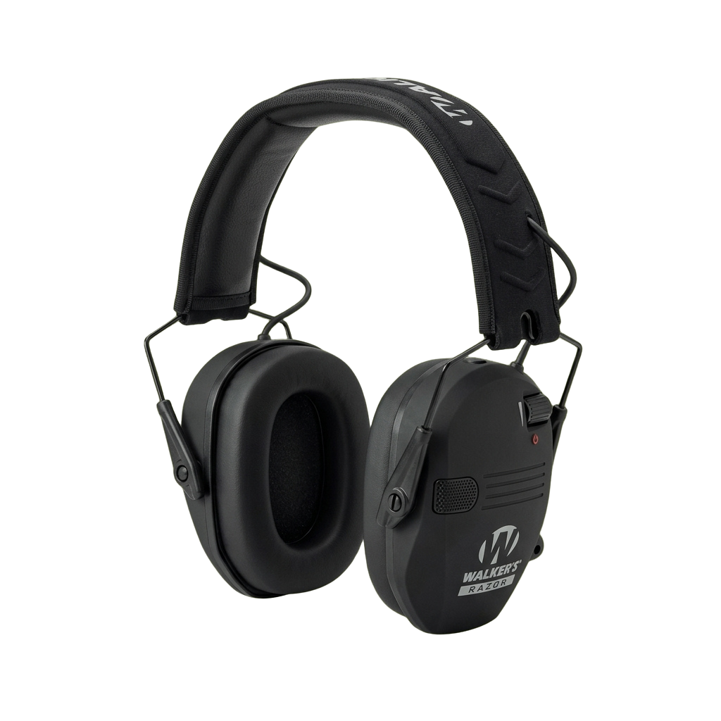 Black over-ear protective ear muffs with padded headband and ear cushions