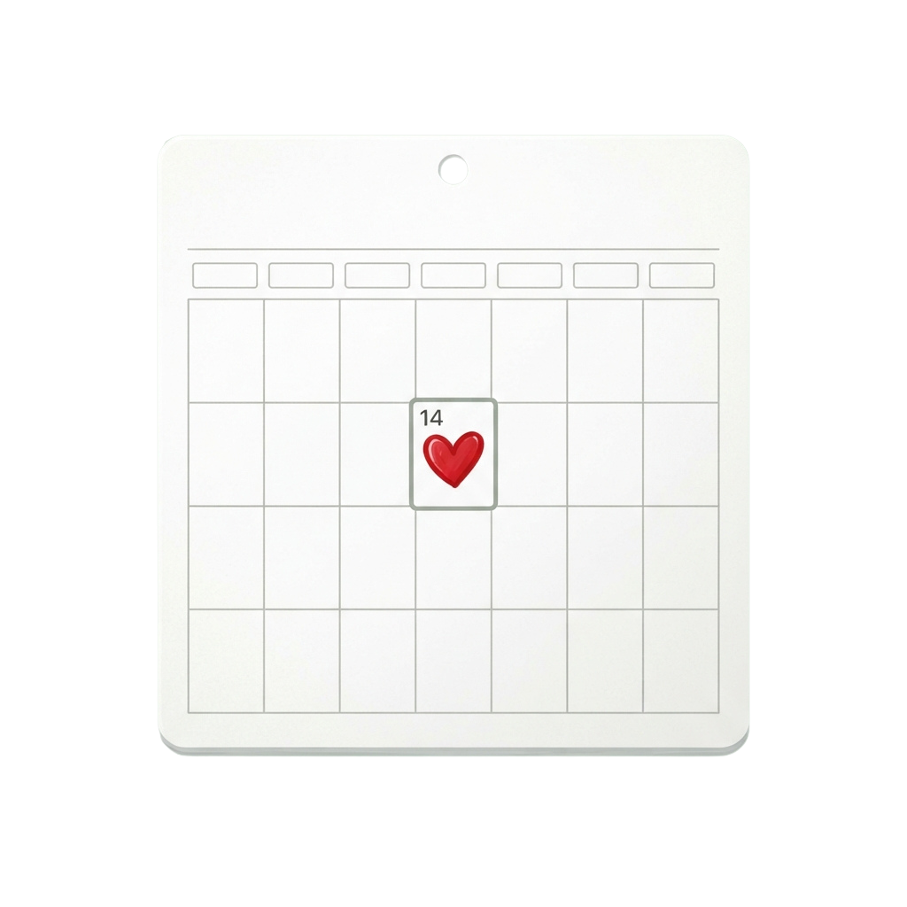 A calendar showing date 14 with a red heart sticker in the middle square