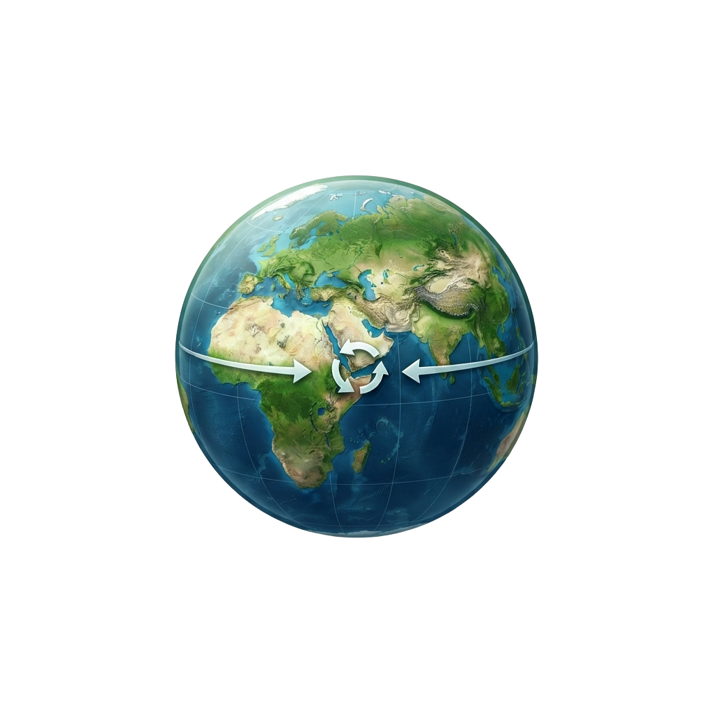 3D image of Earth demonstrating its axial tilt and rotation direction with arrows