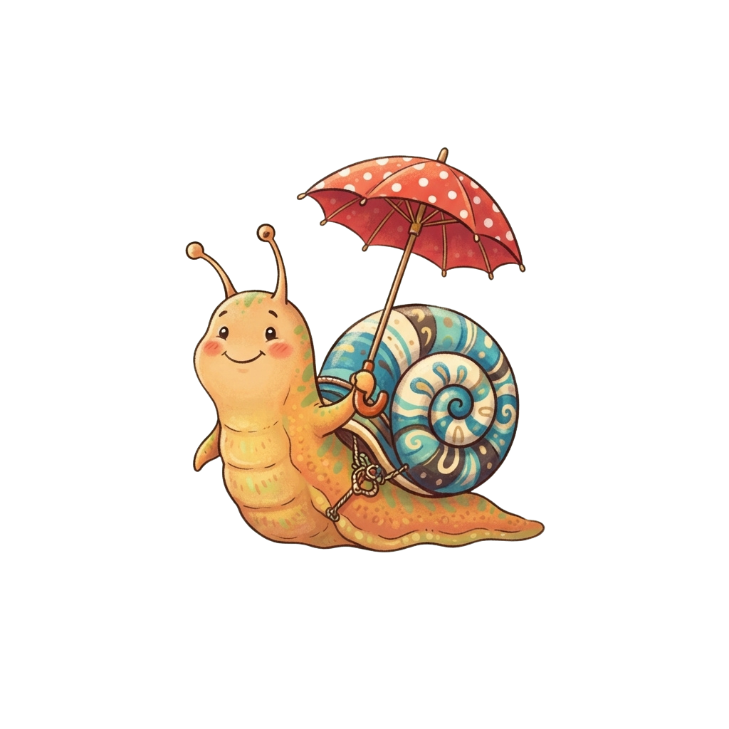 Cute Cartoon Snail Holding Colorful Polka Dot Umbrella - April Showers Day 32