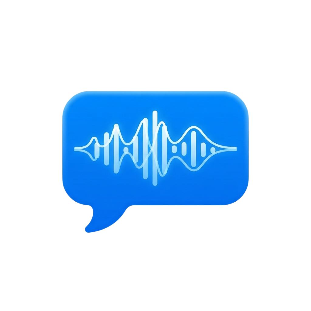 A blue speech bubble icon featuring a white sound wave graphic symbolizing voice messages or audio recording.