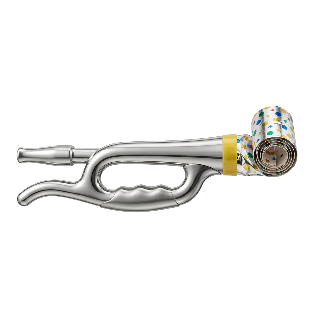 A metallic hookah hose with a colorful, patterned bowl cover attached to the end