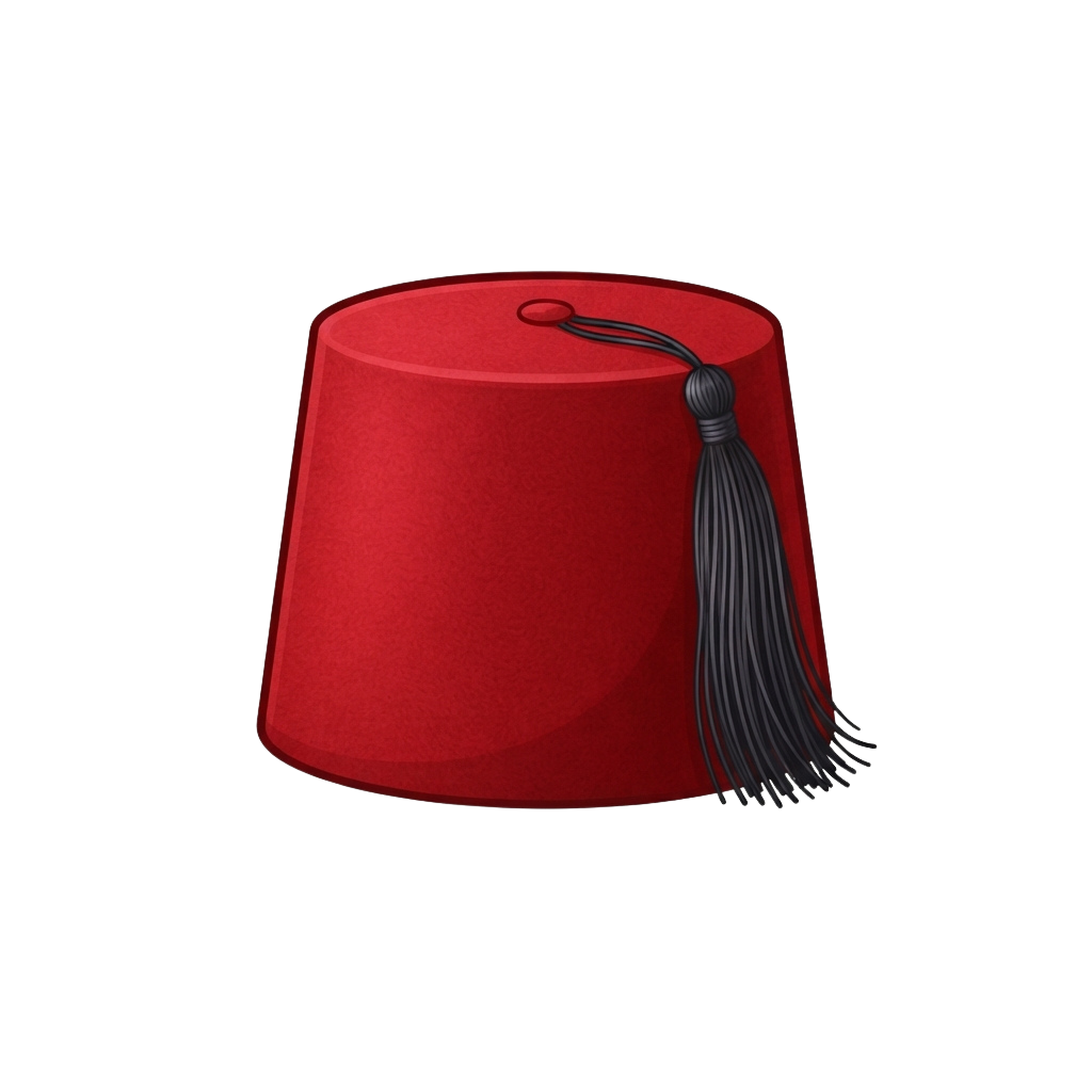 A bright red felt hat with a black tassel hanging from the side
