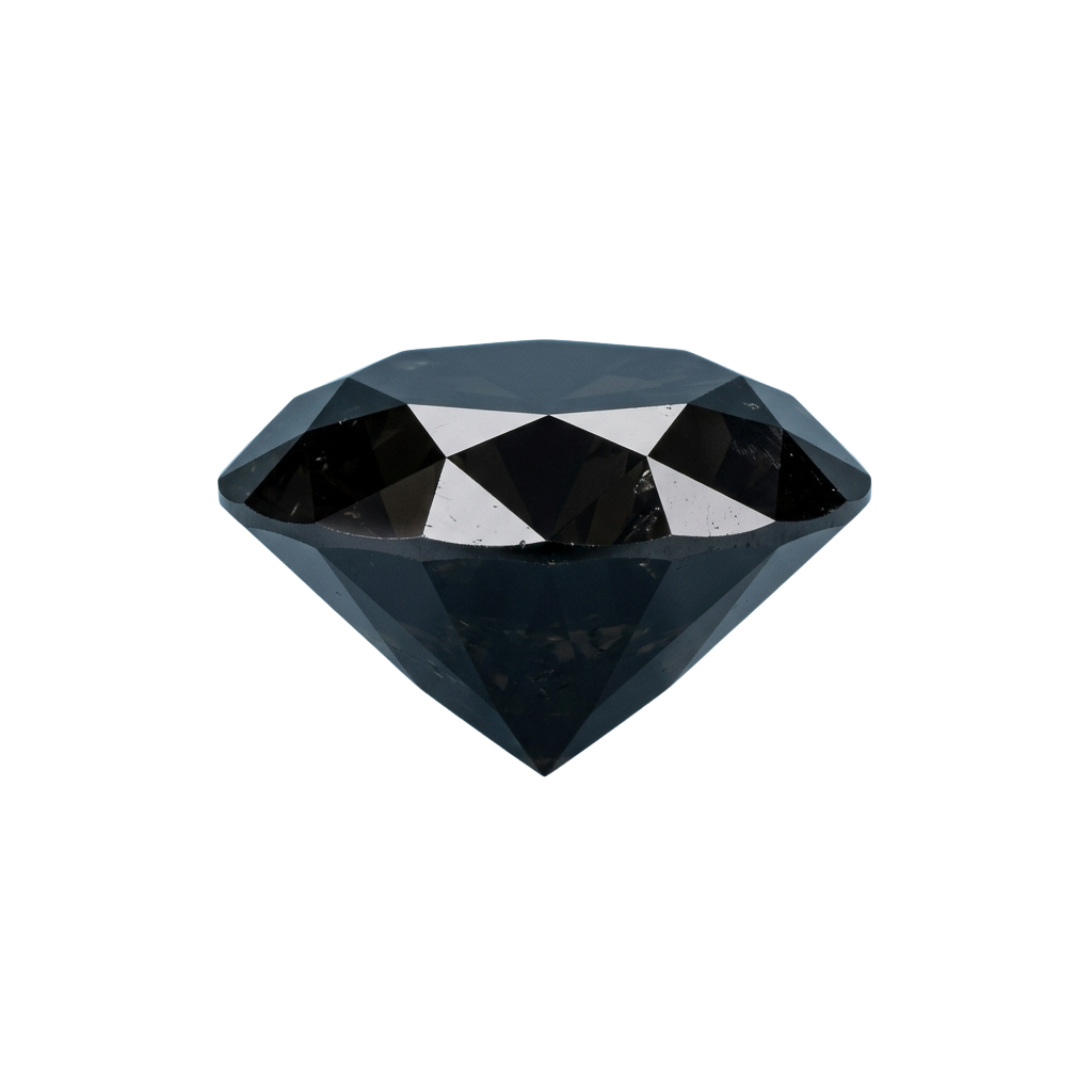 A close-up image of a round cut diamond gemstone with a brilliant sparkle and reflective facets against a black background
