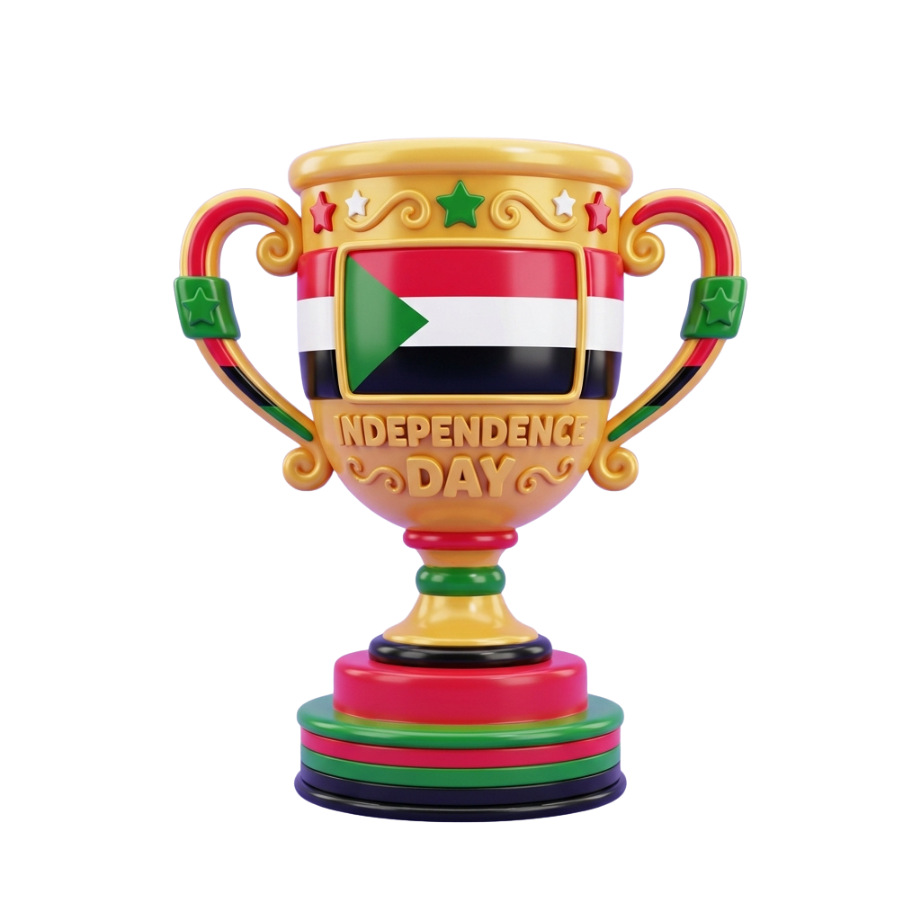 Trophy celebrating Independence Day featuring the South Sudan flag and colorful decorative elements