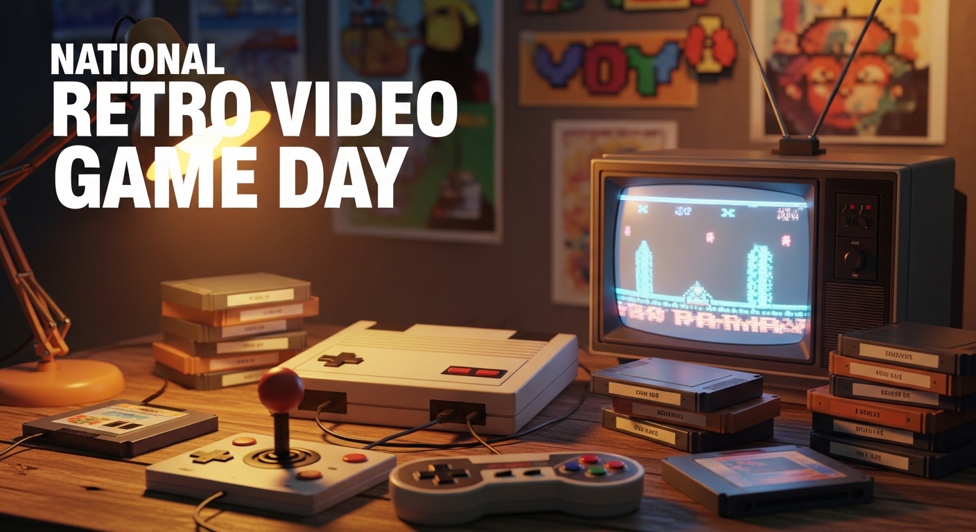 National Retro Video Game Day: Classic Console, CRT TV, and Gamepads on a Desk - Featured Image 198