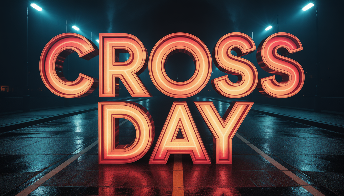 Illuminated "CROSS DAY" lettering in a nocturnal urban setting - Feature Image May 179