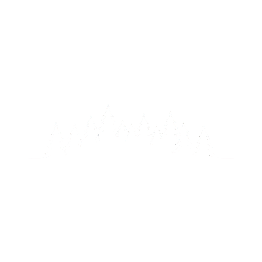 A stylized line drawing of a row of trees against a black background