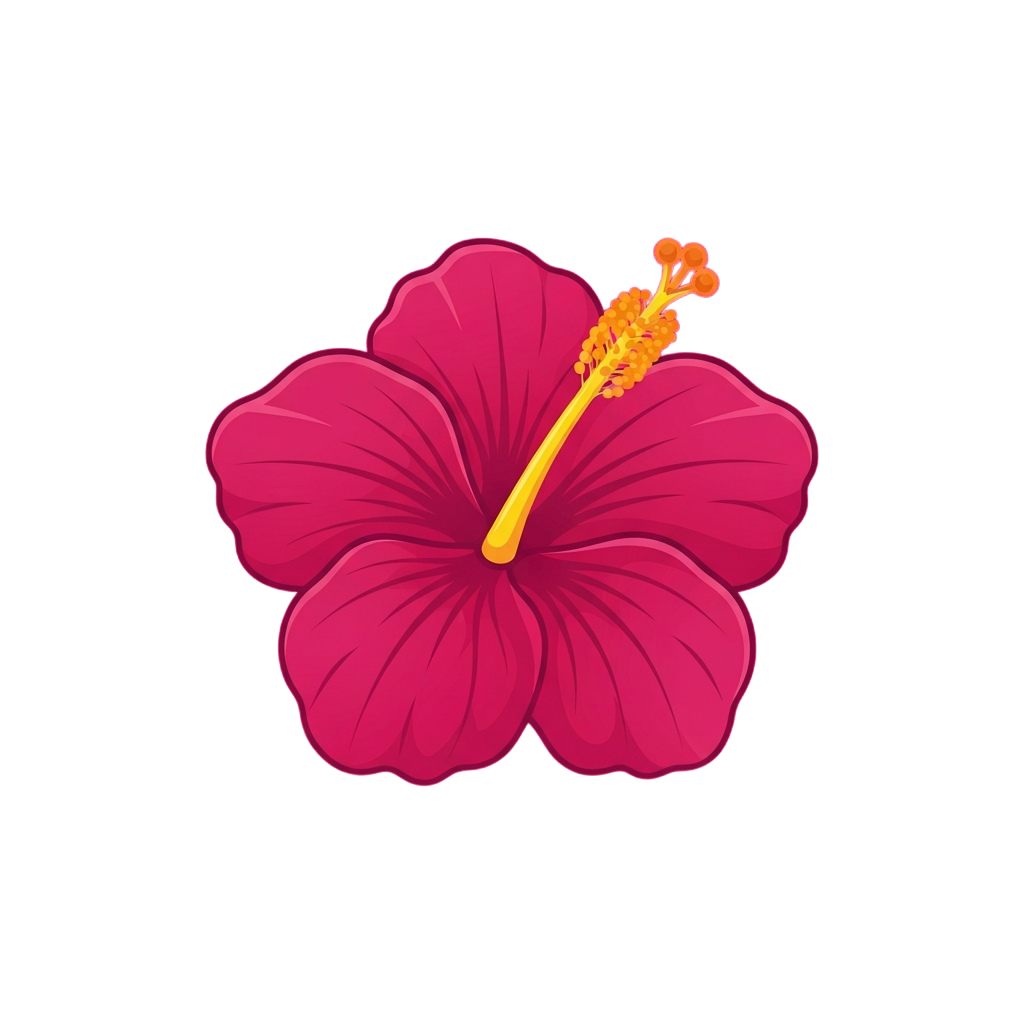A bright pink hibiscus flower with yellow stamens on a black background