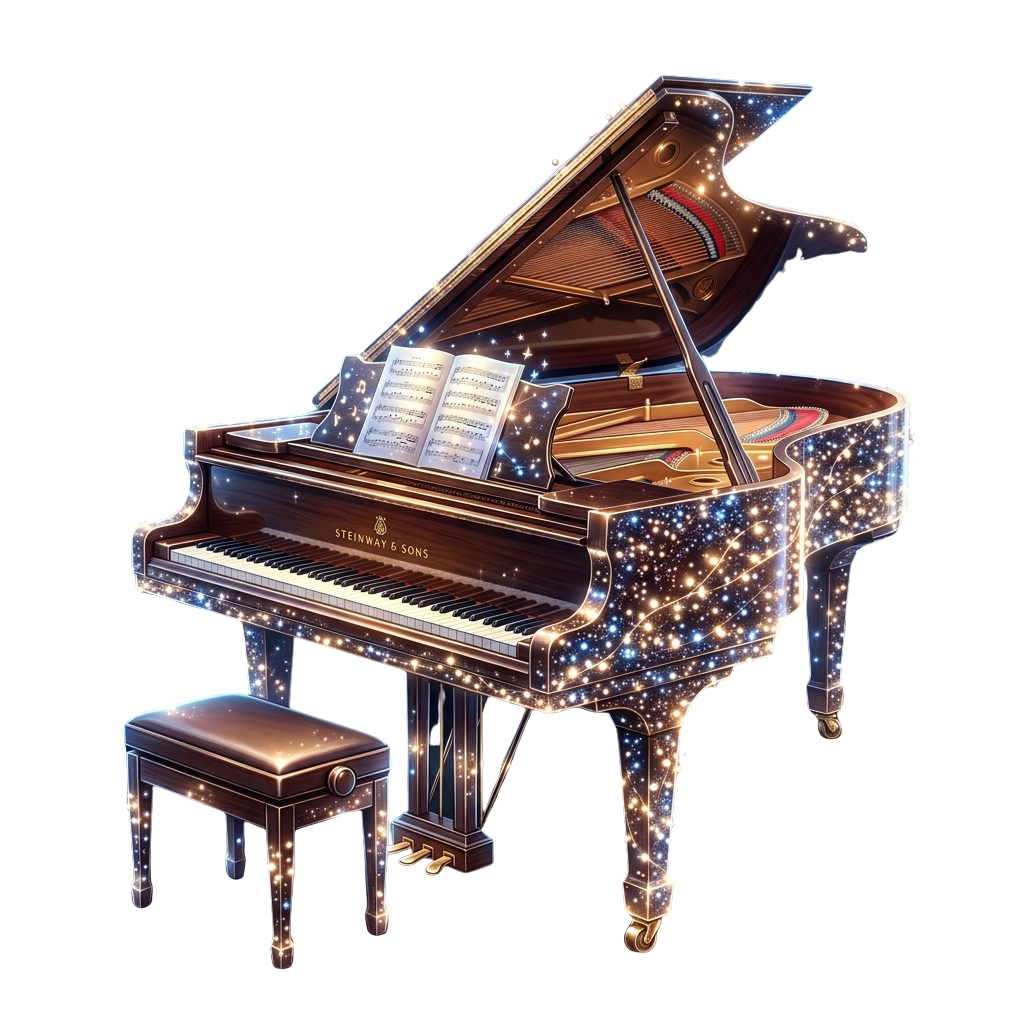 Elegant Grand Piano with Sparkling Decorations and Sheet Music - Liberace Day 26