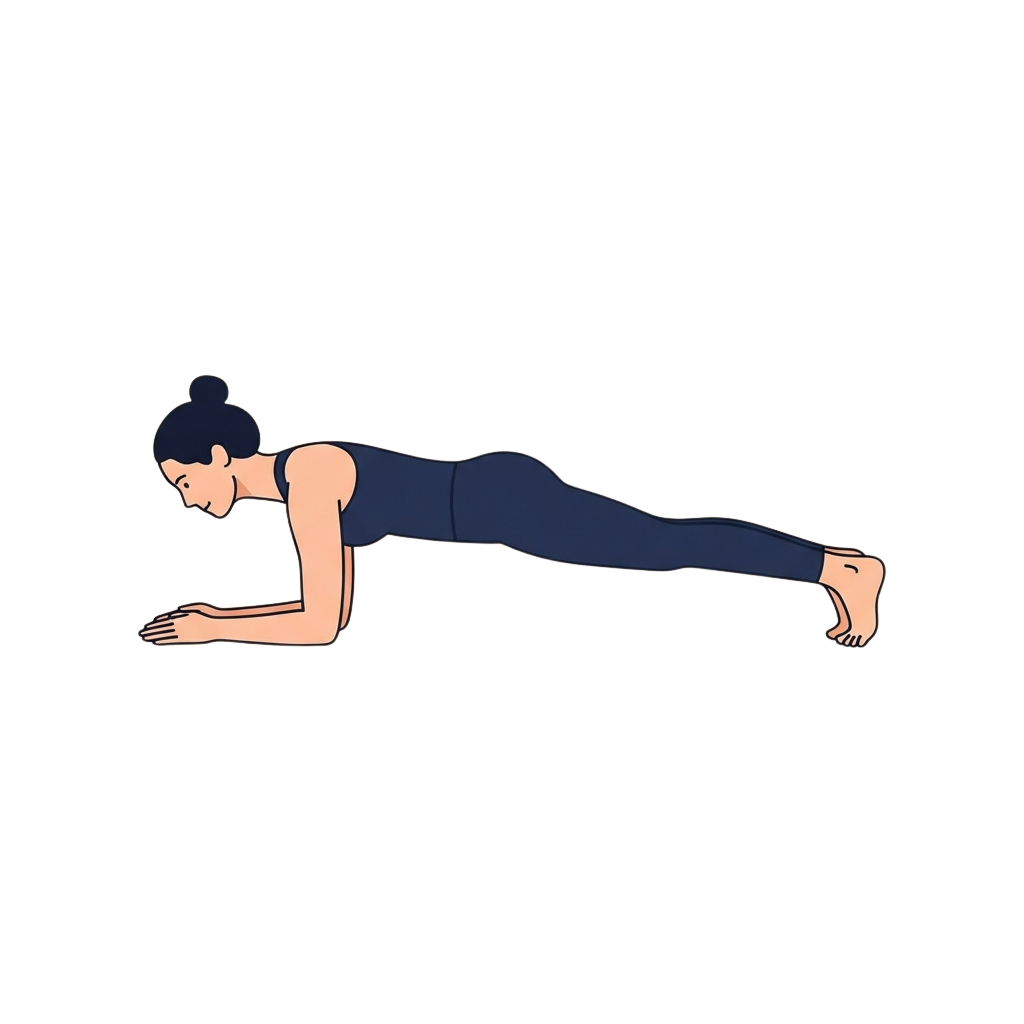 Person performing a plank exercise on their forearms and toes, body in a straight line.