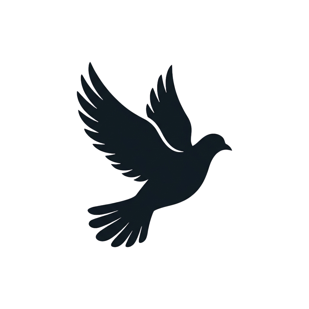 A dove in flight against a dark background