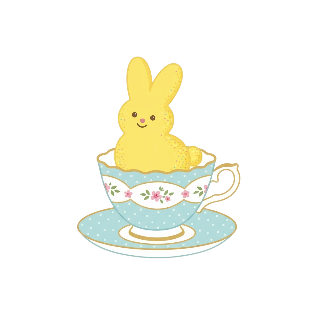Easter Bunny in Floral Teacup PNG