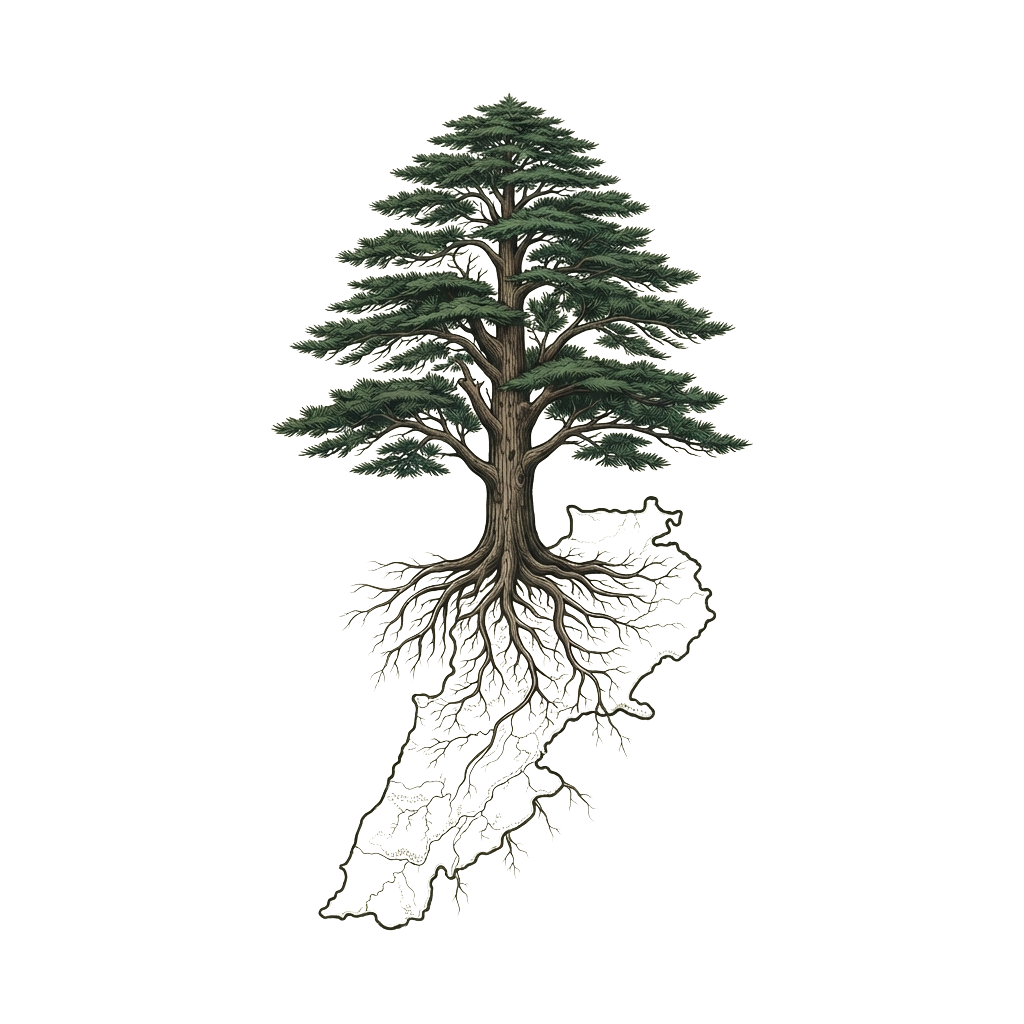 A detailed illustration of a tree with visible roots extending underground against a black background