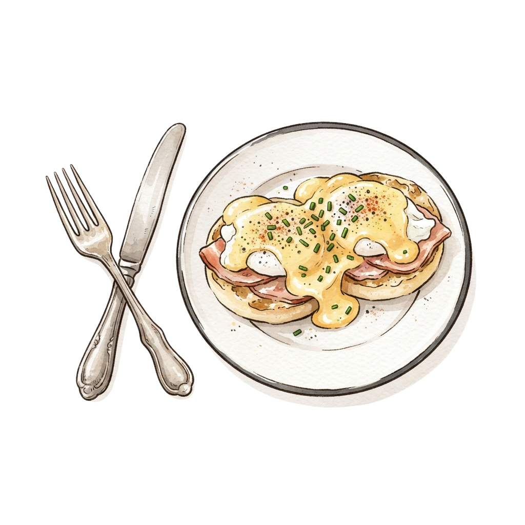 A plate of fluffy pancakes topped with ham and chopped green onions, accompanied by a fork and knife.