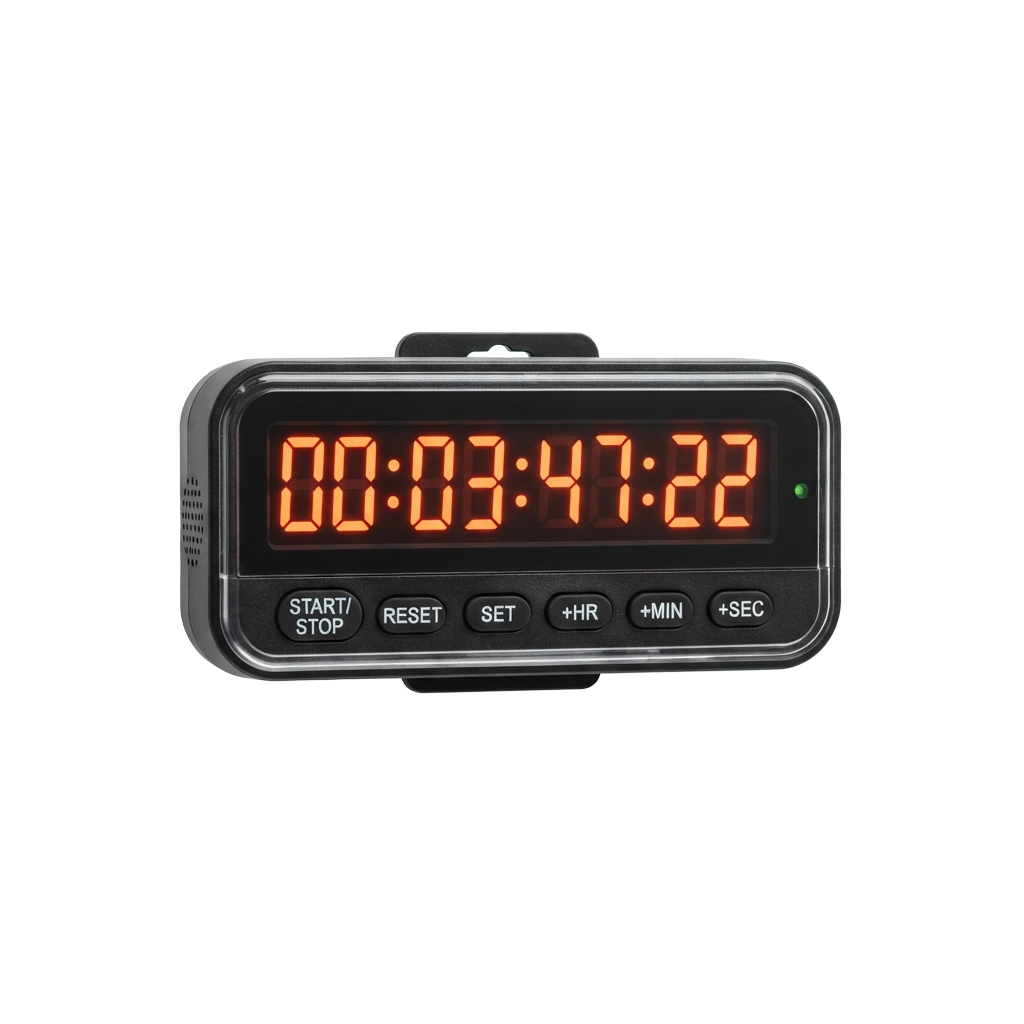 Digital stopwatch showing elapsed time of 3 minutes, 47 seconds, and 22 hundredths of a second