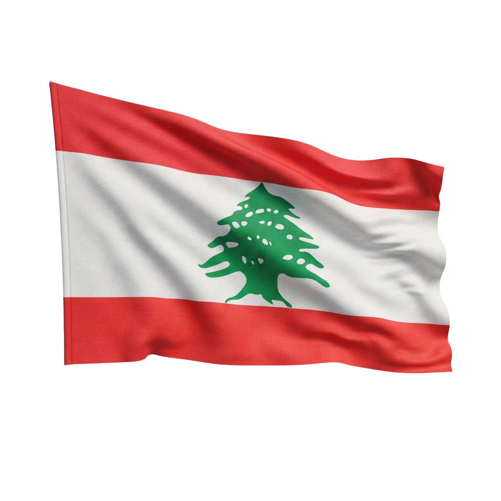 Flag of Lebanon featuring a white band with a green cedar tree emblem and two red horizontal stripes