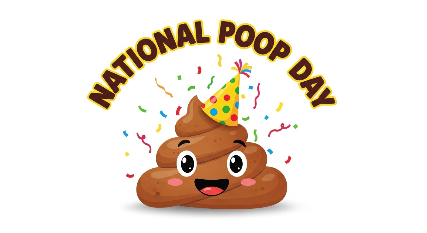 National Poop Day Concept with Festive Poop Character wearing Party Hat and Confetti - Feature Imagefeb09 1