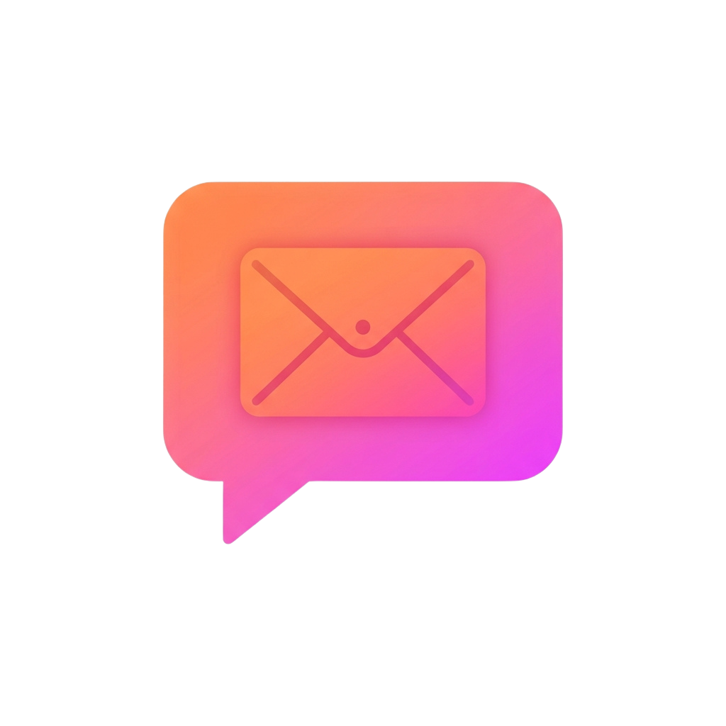 Speech bubble icon with an email envelope symbol inside, gradient colors orange to pink