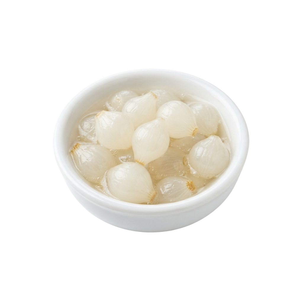 A white bowl filled with translucent pearl tapioca balls in liquid