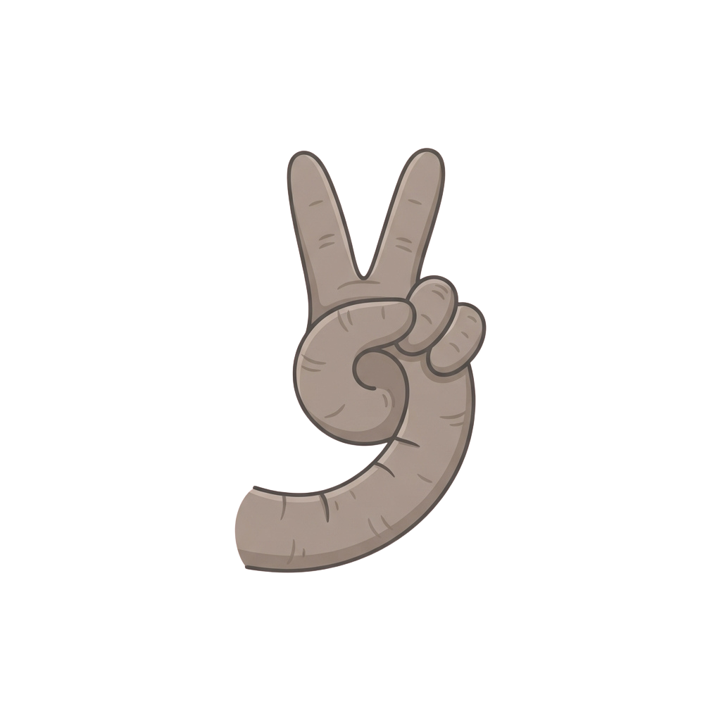 A simple cartoon hand making a peace sign gesture against a black background