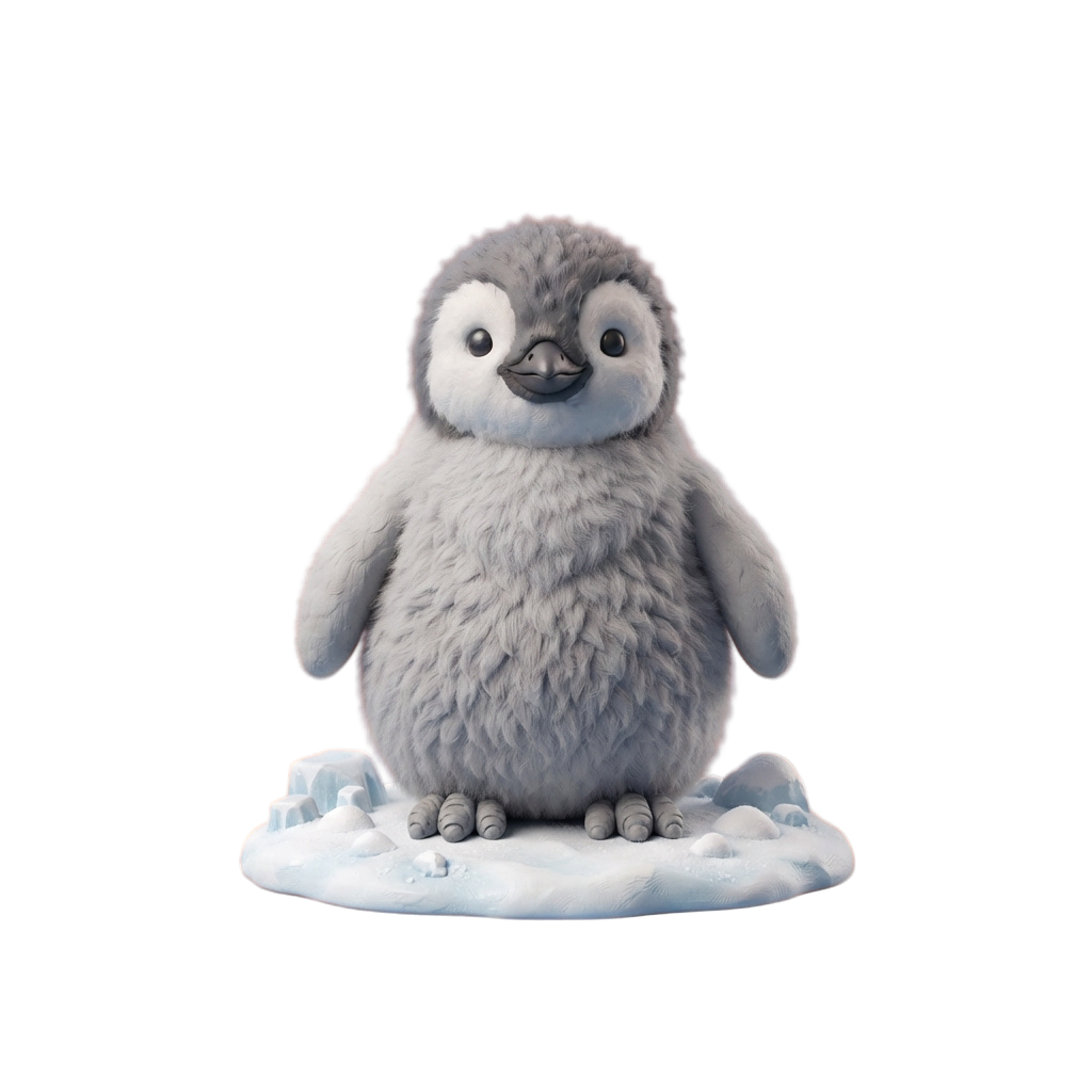 A cute baby penguin standing on a small ice floe