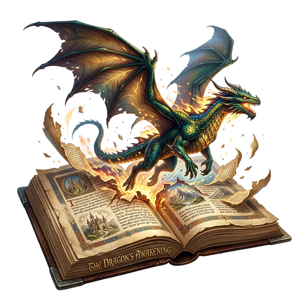 Dragon Emerging from Open Book PNG