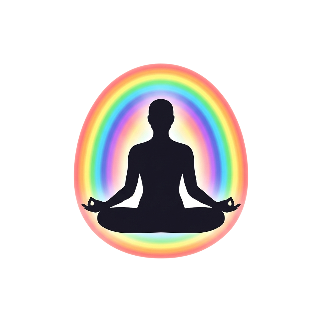 Meditation Silhouette with Rainbow Aura Symbolic Image - Aura Awareness Day 38
